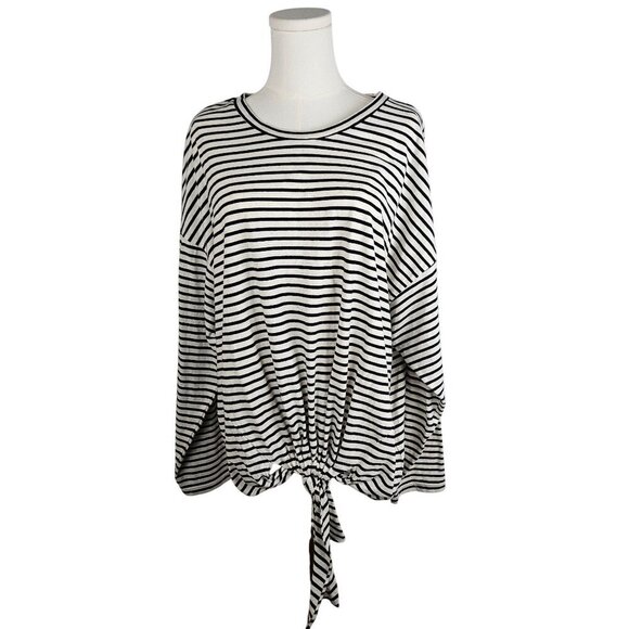 7 For All Mankind Stripe Navy White Long Sleeve Tie Hem Top Large Nautical - Picture 1 of 9